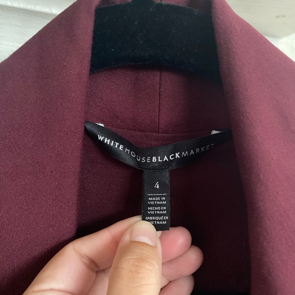 White House Black Market Size 4 | Maroon Burgundy Blazer Long Collar Asymmetric - Picture 5 of 6